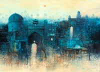 A. Q. Arif, Shadows of Dusk, 36 x 48 Inch, Oil on Canvas, Cityscape Painting, AC-AQ-237